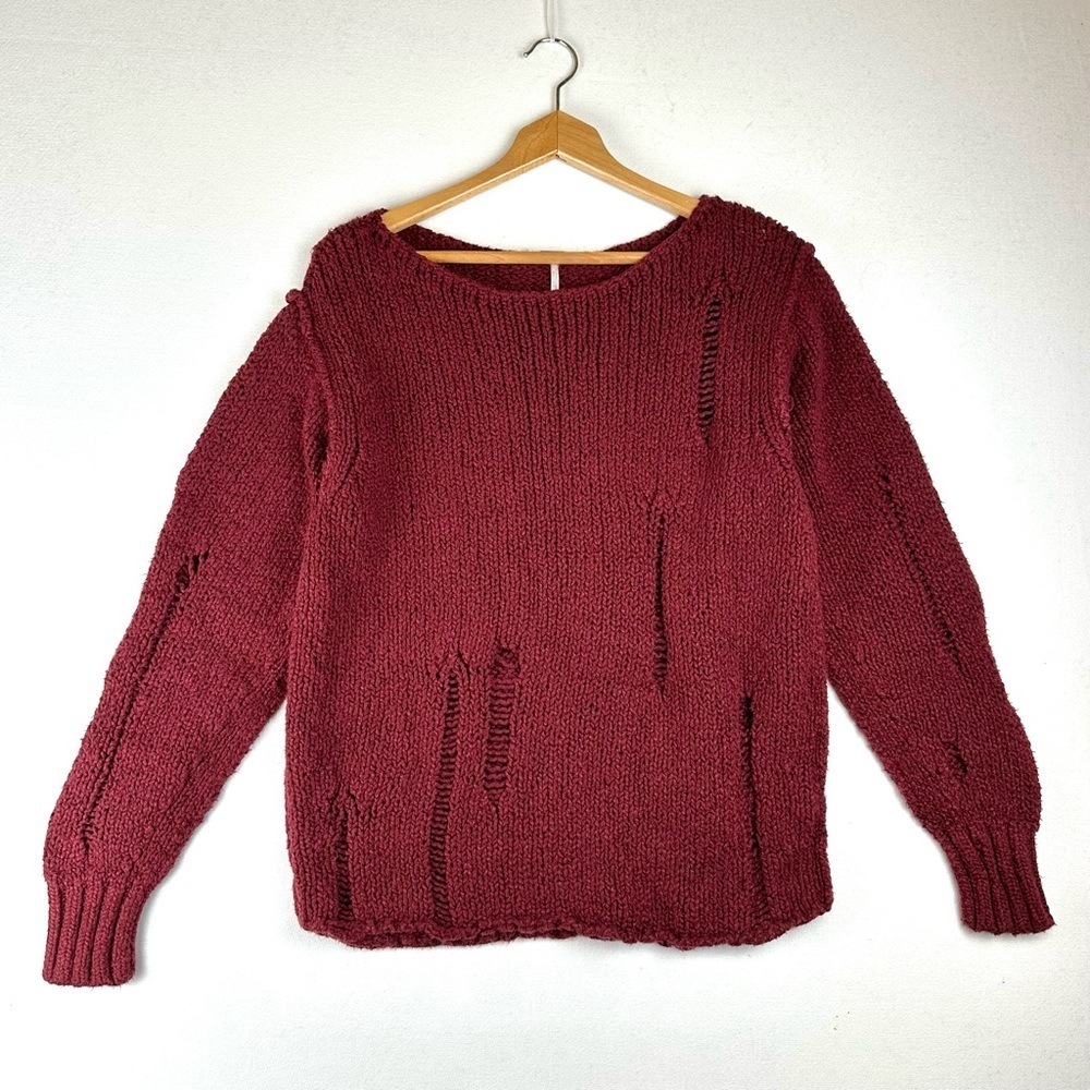Free People Distressed Ripped Cotton Raw Edge Sweater